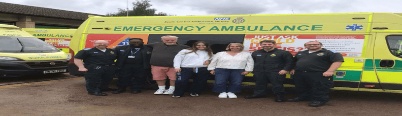 aed-survivor-reunion-emergency-ambulance-team.png Survivor reunites with South Central Ambulance Service team who saved their life using an AED.